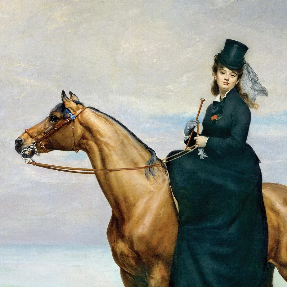 Equestrian Portrait of Mademoiselle Croizette Framed Canvas Replica Painting: Grande