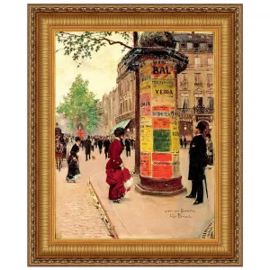 Paris Kiosk Framed Canvas Replica Painting: Large