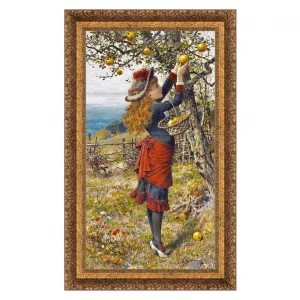 Picking Apples Framed Canvas Replica Painting: Large