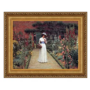 Lady in a Garden Framed Canvas Replica Painting: Grande