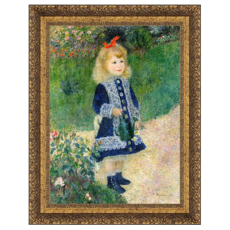 A Girl with a Watering Can Framed Canvas Replica Painting: Large