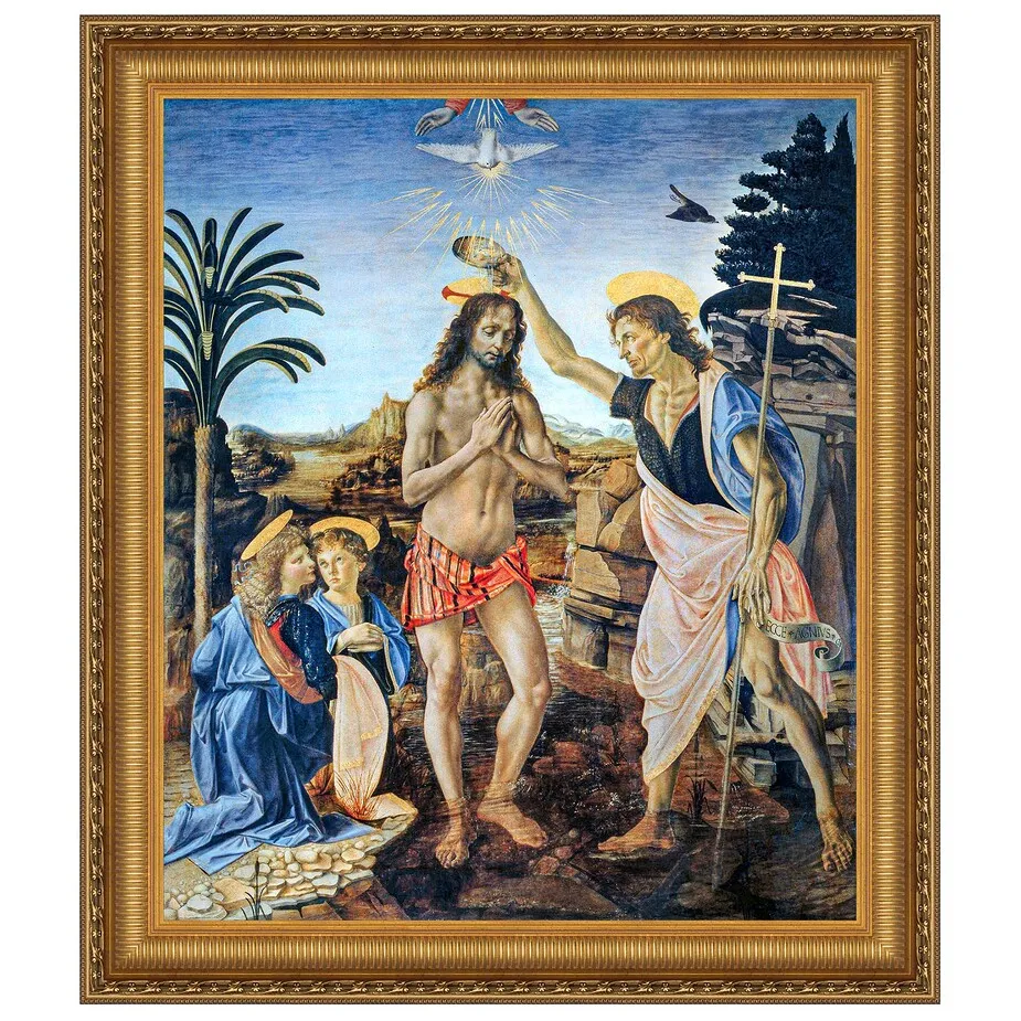 Baptism of Christ Framed Canvas Replica Painting: Large
