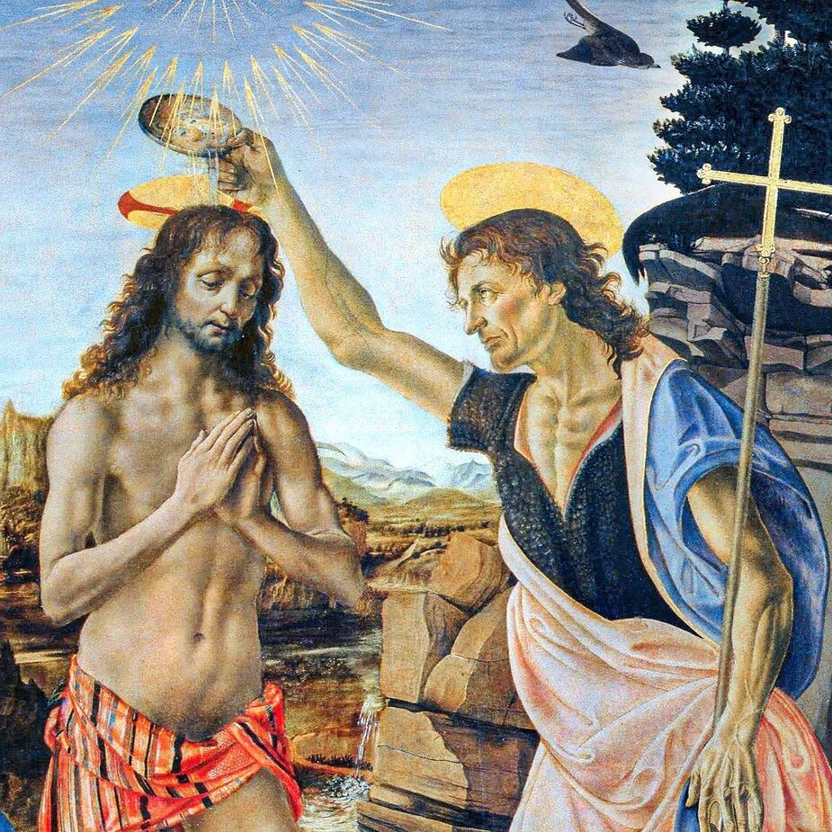 Baptism of Christ Framed Canvas Replica Painting: Grande