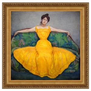 Lady in Yellow Dress Framed Canvas Replica Painting: Medium
