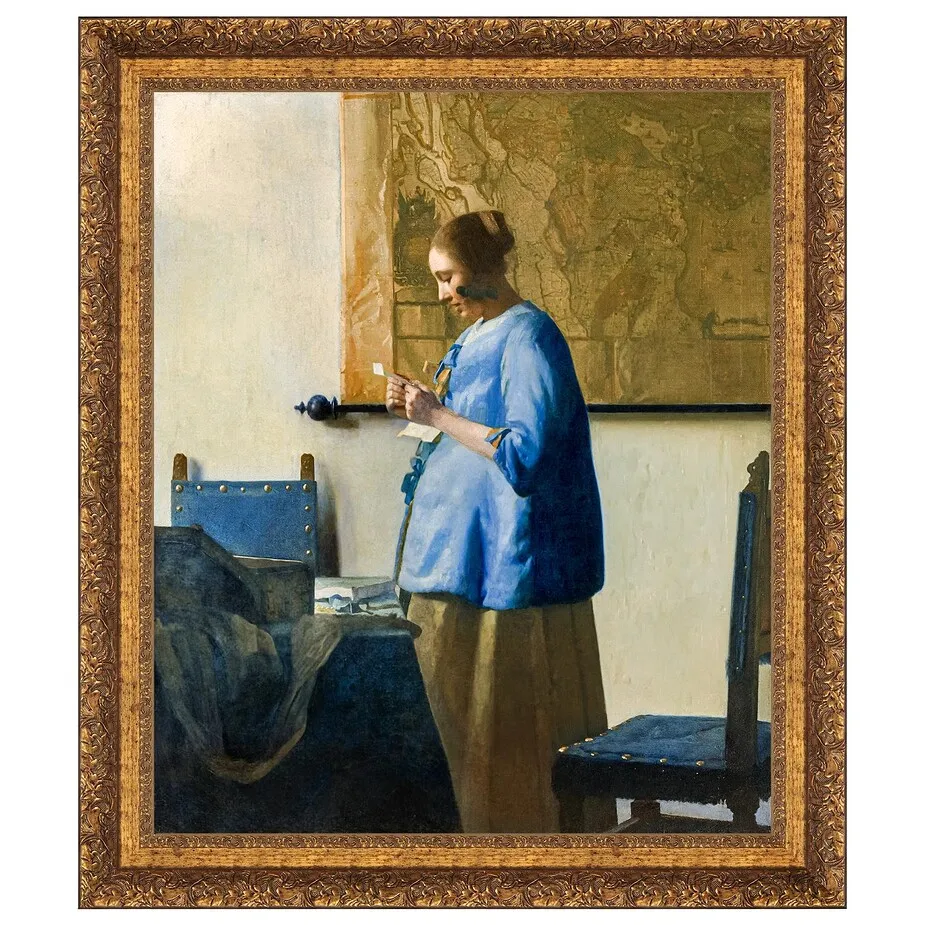 Woman Reading a Letter Framed Canvas Replica Painting: Small