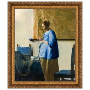 Woman Reading a Letter Framed Canvas Replica Painting: Medium