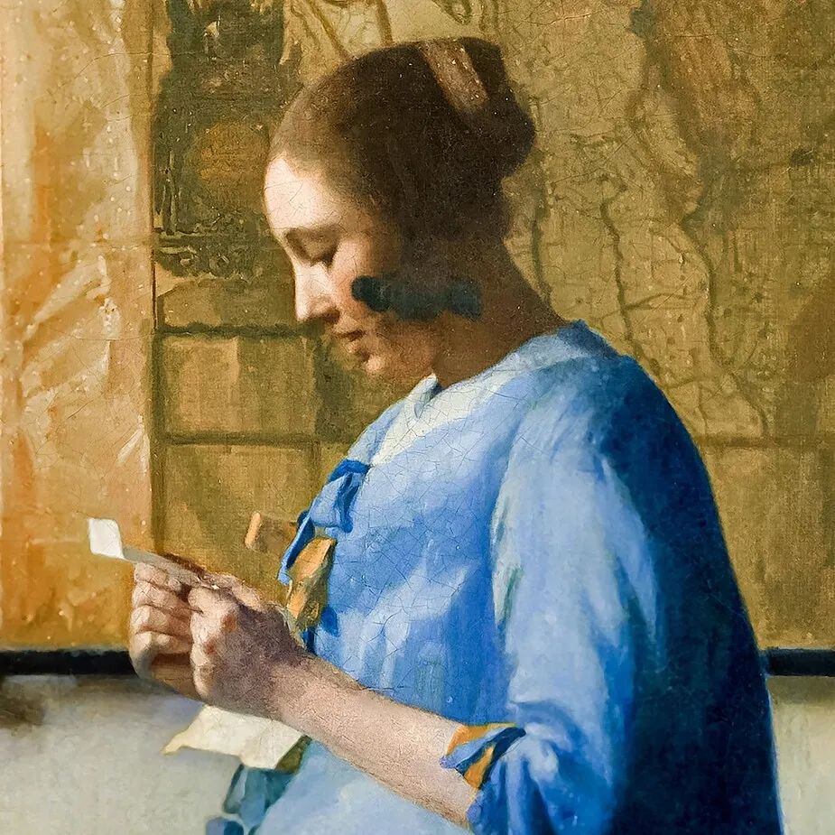 Woman Reading a Letter Framed Canvas Replica Painting: Large