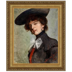 Dame mit Hut (Lady with Hat) Framed Canvas Replica Painting: Medium