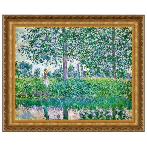 Fishing on the River Epte Framed Canvas Replica Painting: Grande
