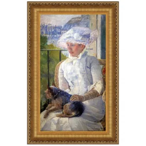 Young Girl at Window Framed Canvas Replica Painting: Large