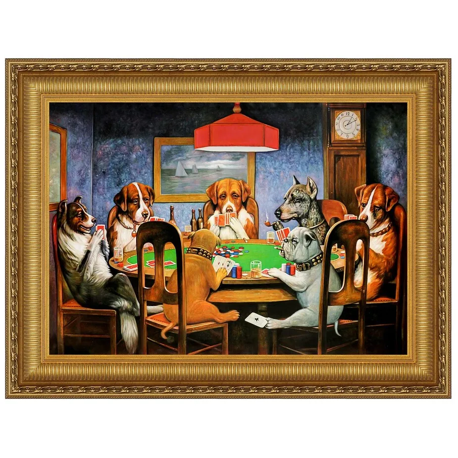 A Friend in Need (Poker Dogs) Framed Canvas Replica Painting: Small