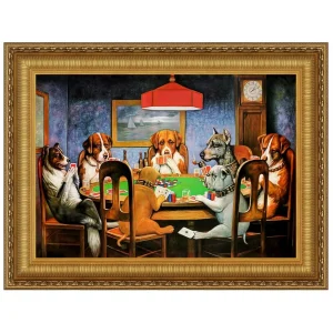 A Friend in Need (Poker Dogs) Framed Canvas Replica Painting: Grande