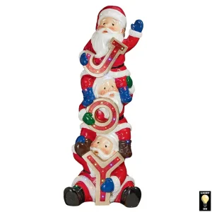 The Christmas Crew Stacked Santa's Illuminated Holiday Sculpture