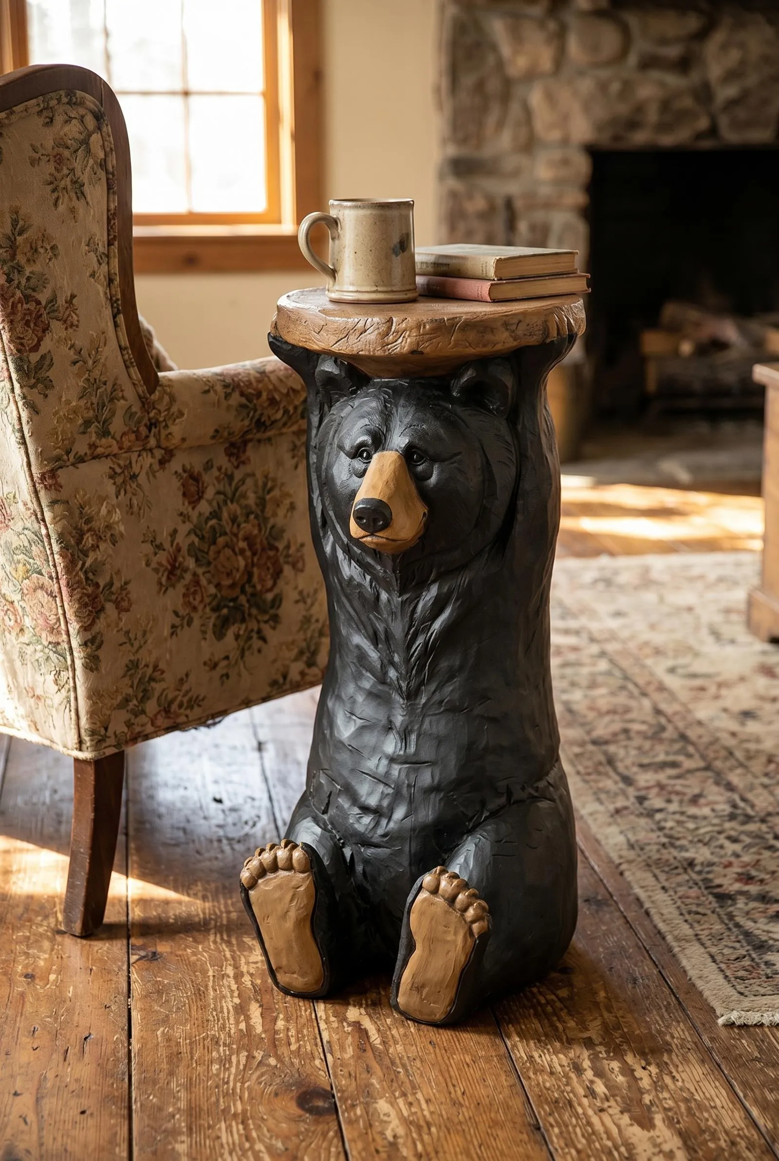 Black Forest Bear Sculptural Pedestal Table