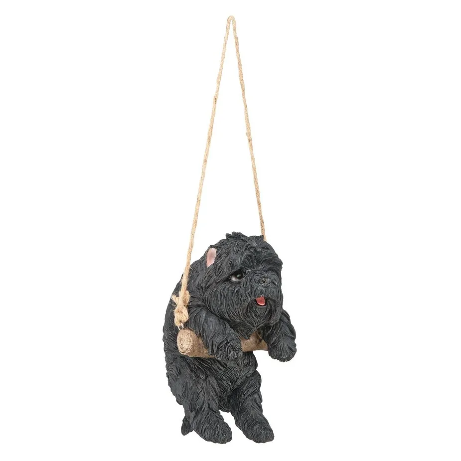 Black Westie Puppy on a Perch Hanging Dog Sculpture