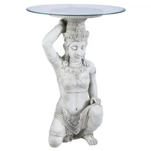 Thai Teppanom Beautiful Being Glass-Topped Asian Decor Table