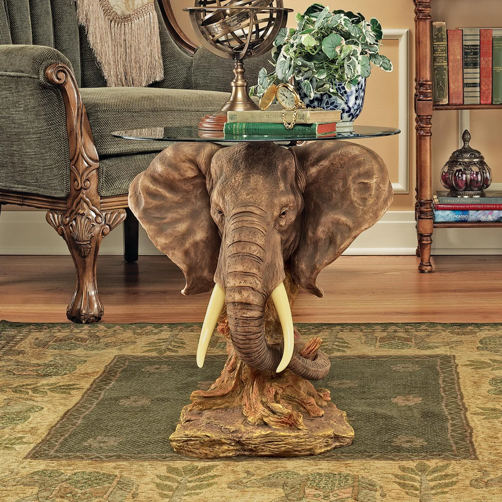 Lord Earl Houghton's Elephant Trophy Glass-Topped Sculptural Table