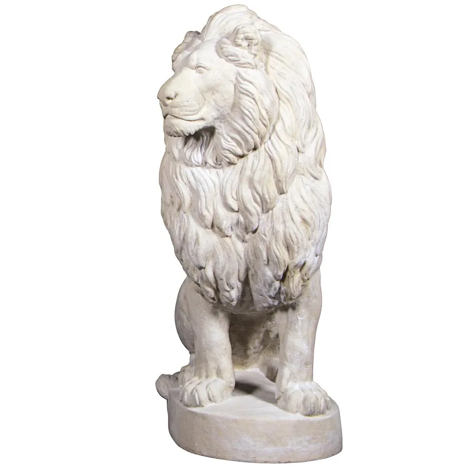 Stately Chateau Lion Sentinel Garden Statue: Left