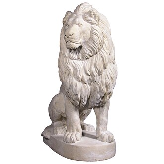 Stately Chateau Lion Sentinel Garden Statue: Left
