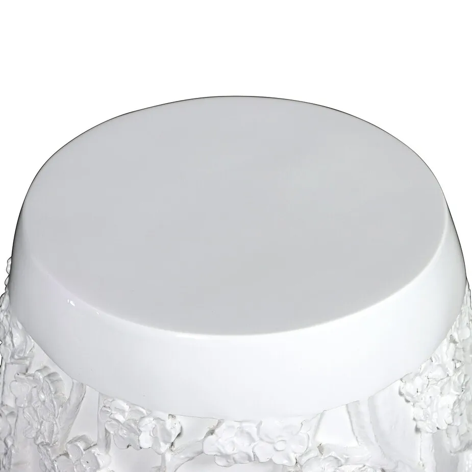 Sakura Cherry Blossom Asian Sculptural Pedestal Table: Gloss White Finish
