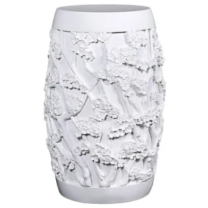 Sakura Cherry Blossom Asian Sculptural Pedestal Table: Gloss White Finish