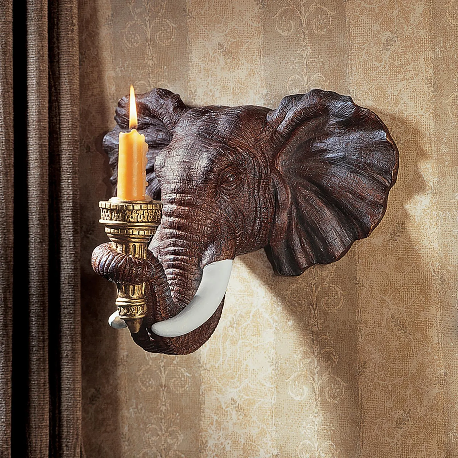 Elephant Sculptural Wall Candle Sconce: Each