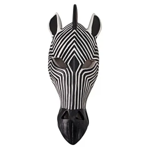 Tribal-Style Animal Mask Wall Sculpture: Zebra