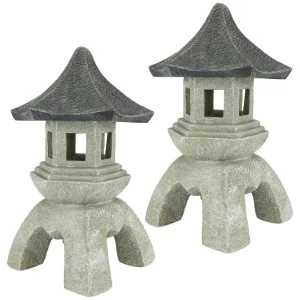 Asian Temple Pagoda Lantern Statue: Set of Two Large