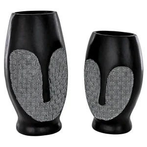 Contemporary Cubist African Mask Sculptural Vase Set