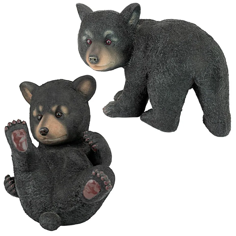 Roly-Poly Black Bear Cub Statues: Set of Two