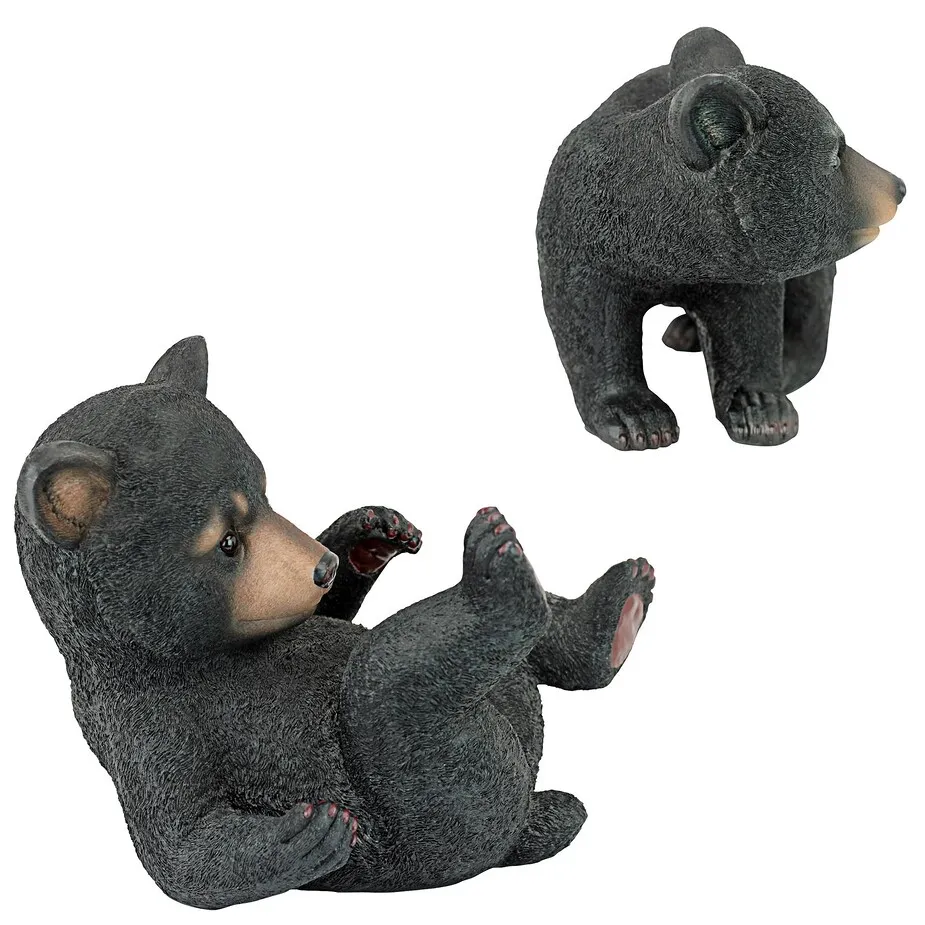 Roly-Poly Black Bear Cub Statues: Set of Two