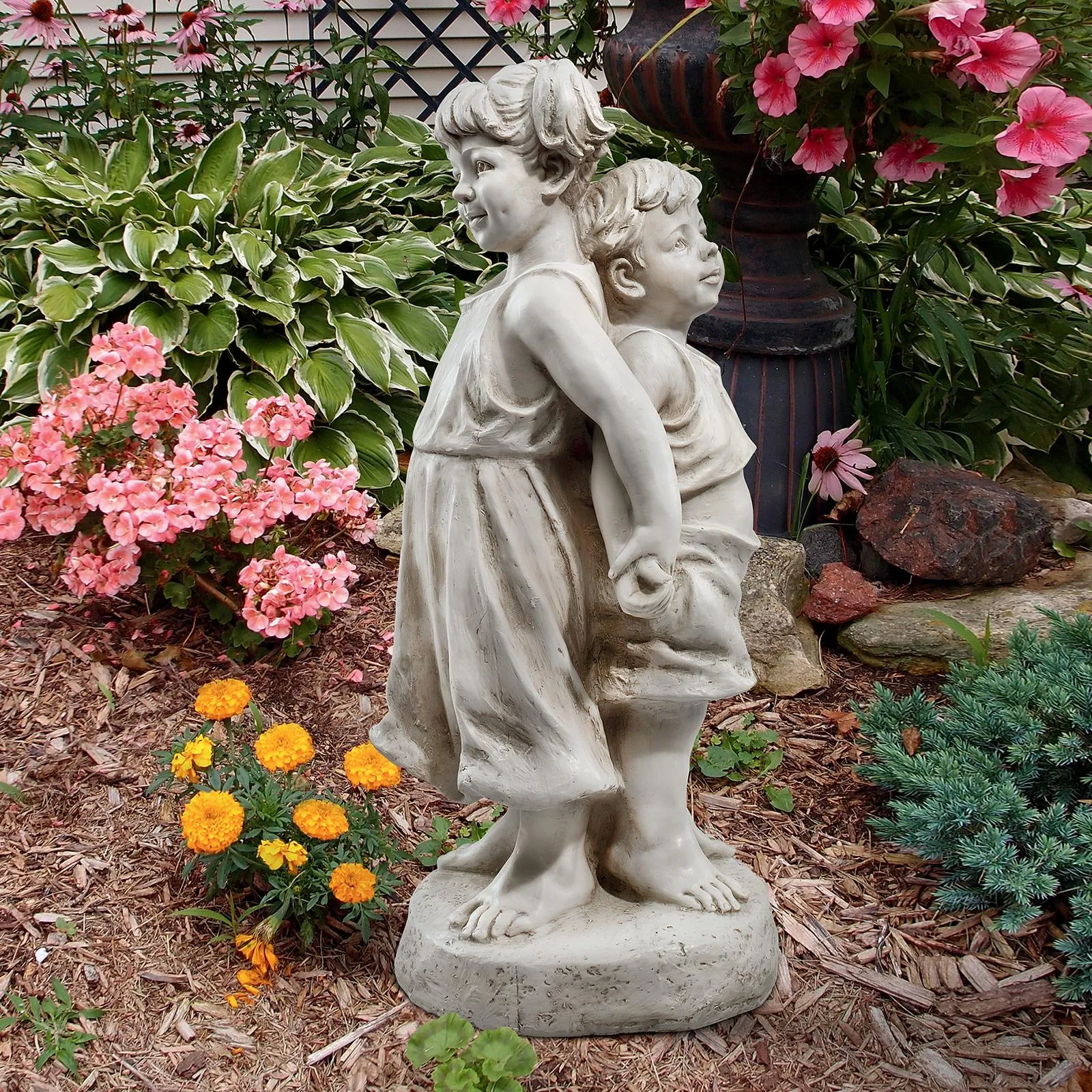 Back to Back Brother and Sister Garden Children Statue